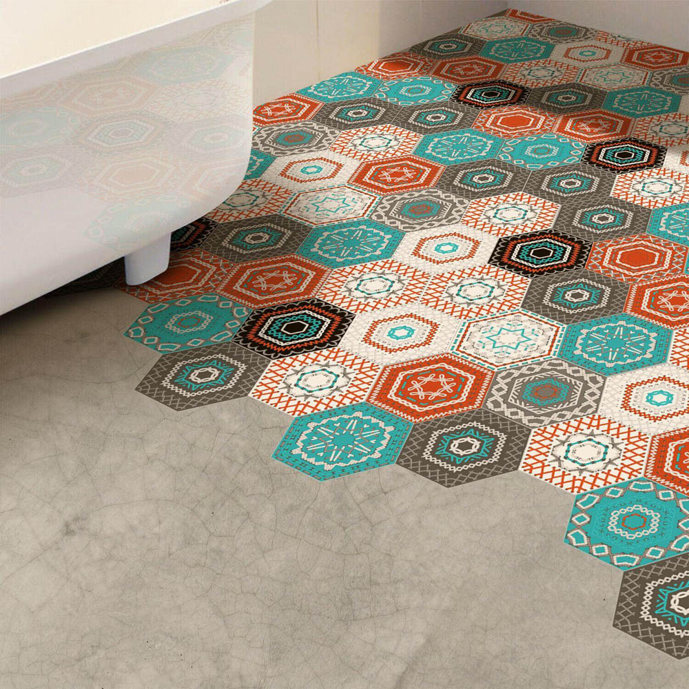 Walplus Stitches and Patches Hexagon Floor Tile Stickers 10 Pack Image 4