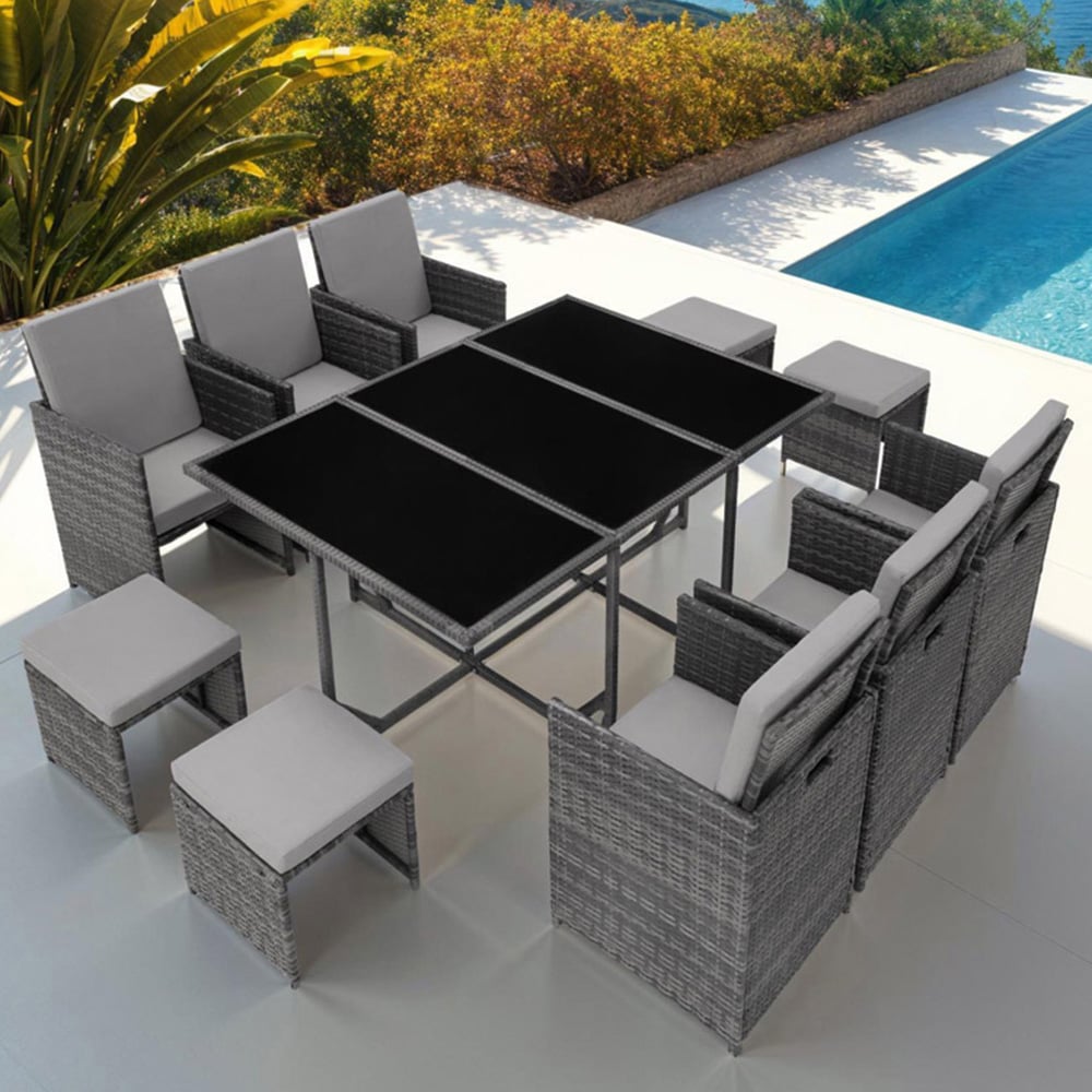 tectake Malaga 10 Seater Garden Dining Table Set Grey Image 1