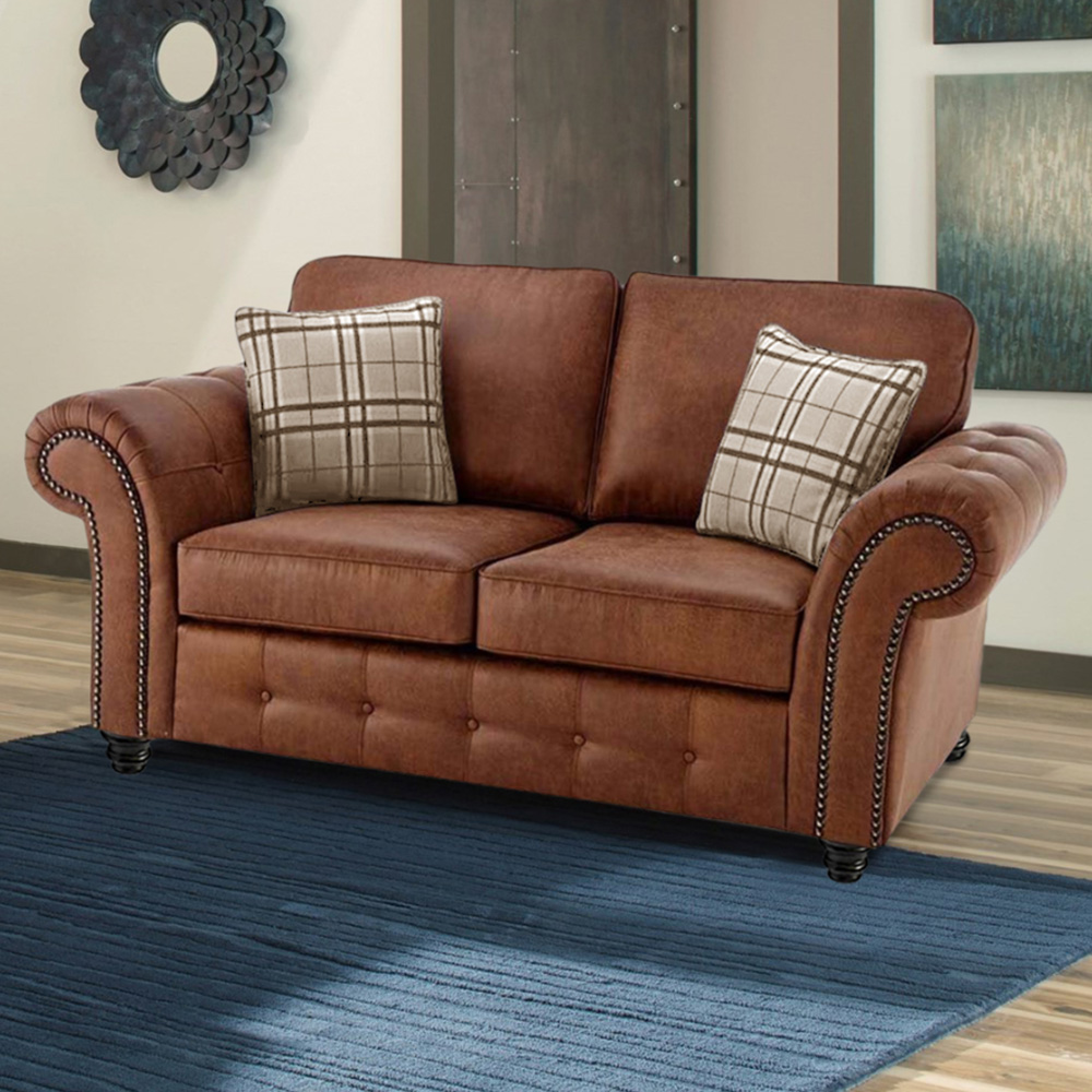 Portland Oakana Luxury 5 Seater Brown Leather Sofa Set Image 3
