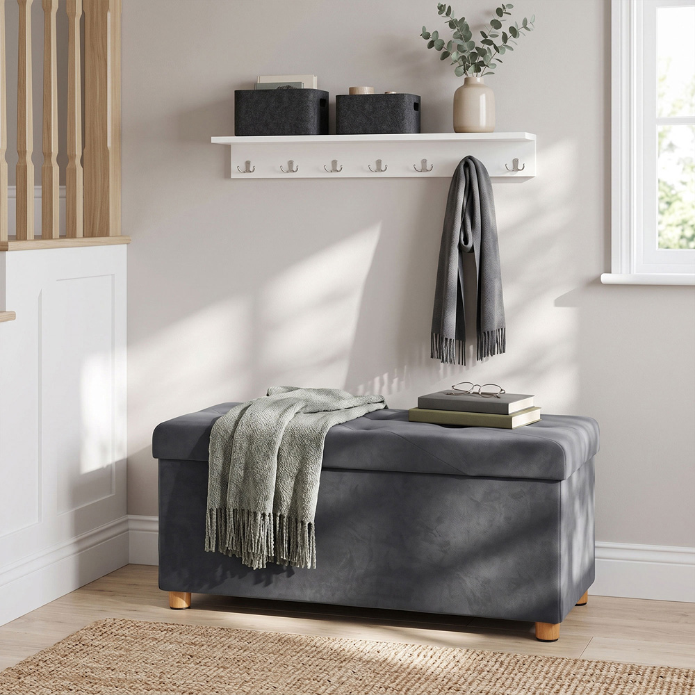 HOMCOM Grey Velvet Upholstered Foldable Ottoman Footrest with Wood Legs Image 3