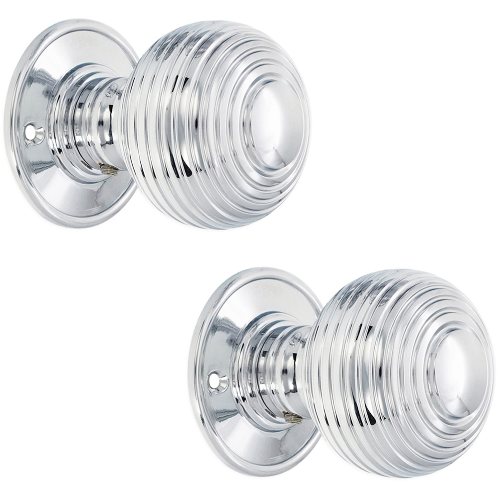 Spira Brass Polished Chrome Beehive Large 60mm Mortice Door Knob 2 Pack Image 1