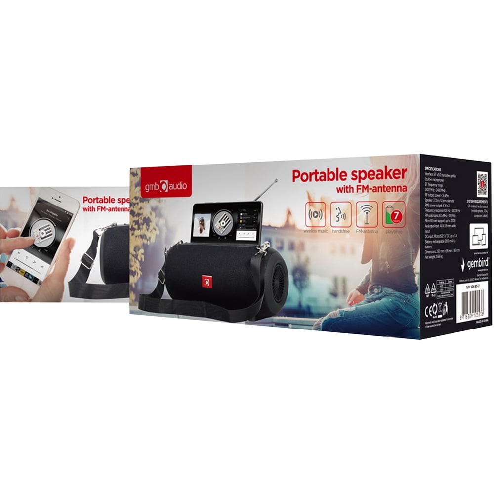 Gembird Black Bluetooth Portable Speaker with FM Radio 5W Image 5