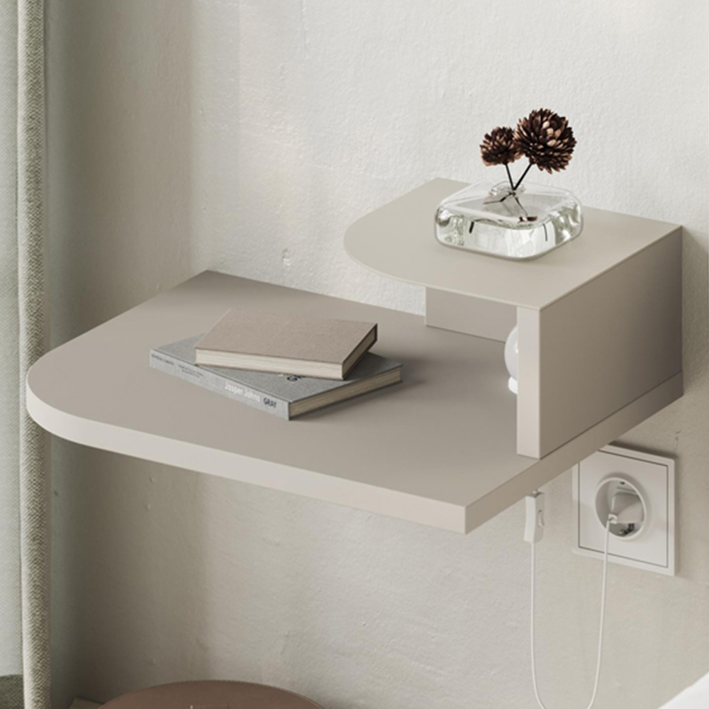 Decortie Luno 2-Tier Sandstone Wall Mounted Bedside Table with Night Light Image 1