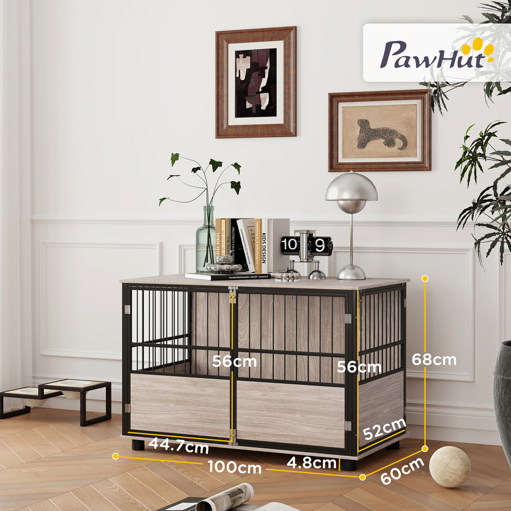 PawHut Dog Crate Furniture End Table with Cushion Image 9