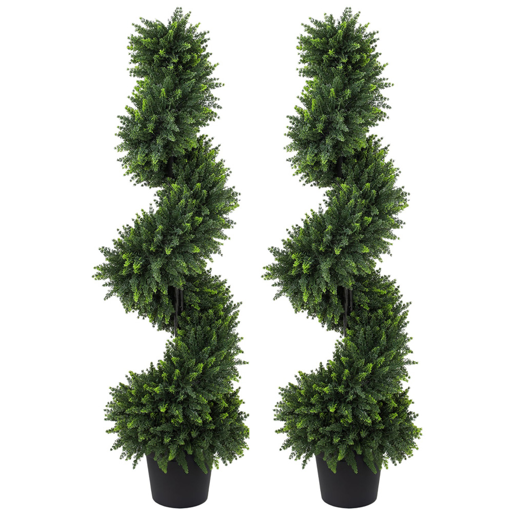 HOMCOM Artificial Spiral Cypress Trees in Pot with UV Protection 120cm 2 Pack Image 1