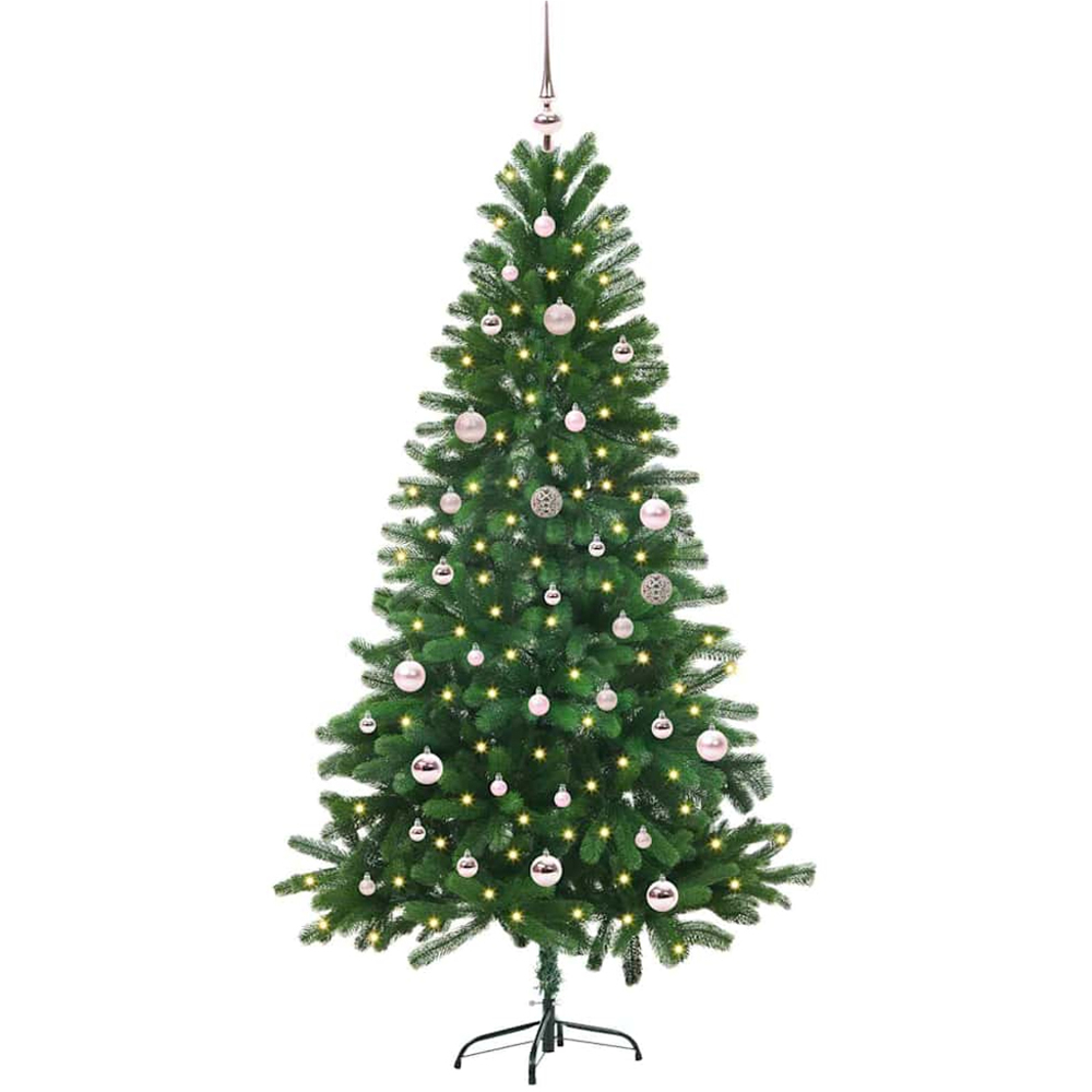 vidaXL Pre-Lit Pink Baubles Green Artificial Christmas Tree 5ft Image 1