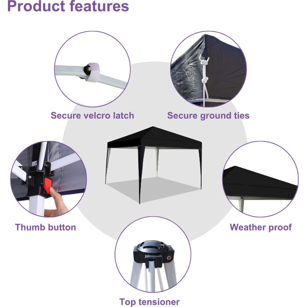 Home Source 3 x 3m Black Easy Up Garden Outdoor Gazebo Image 8