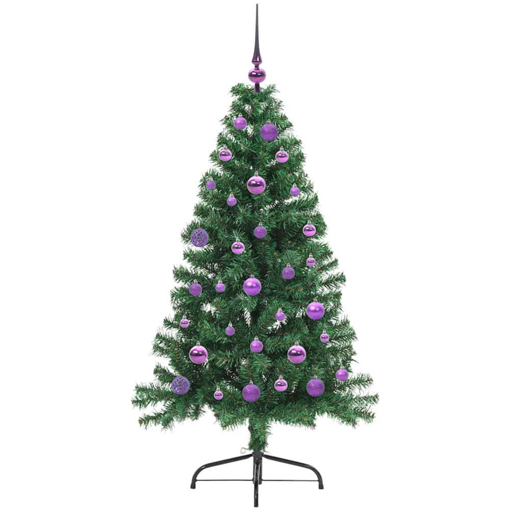 vidaXL Pre-Lit Lilac Baubles Green Artificial Christmas Tree 5ft Image 4