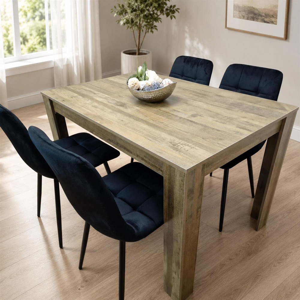 Portland 4 Seater Dining Set Rustic Effect and Black Velvet Image 1