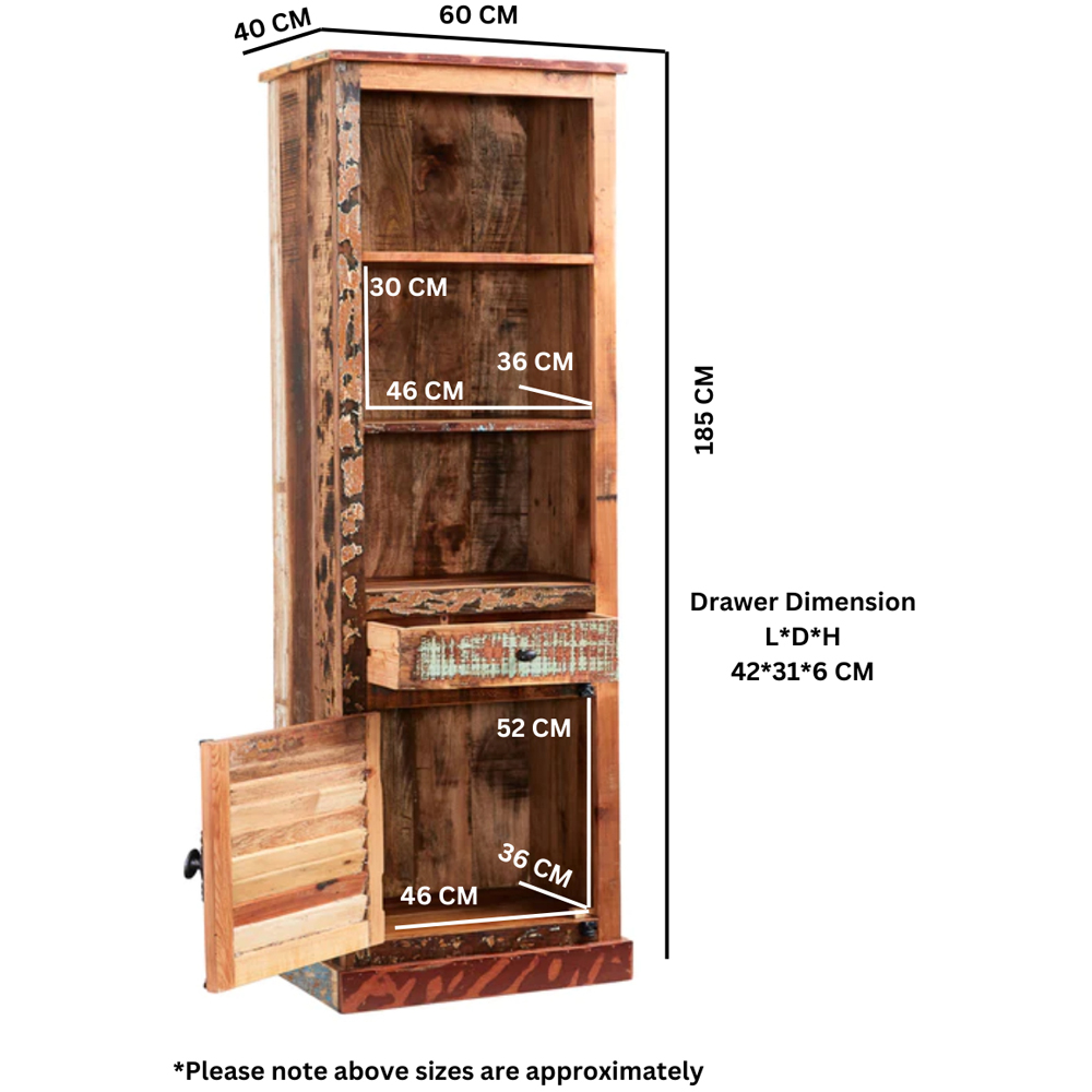 Brooklyn Camea Single Door Single Drawer 3 Shelf Wooden Narrow Bookcase Image 6