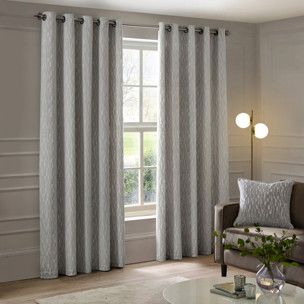 Paoletti Manhattan Silver Fully Lined Velvet Eyelet Curtains 229 x 137cm Image 1