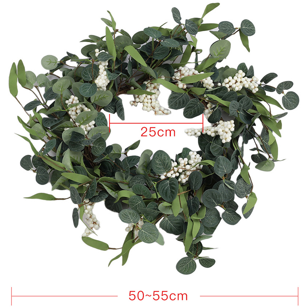 Living and Home Green and White Eucalyptus Leaf Artificial Topiary Wreath 55cm Image 8