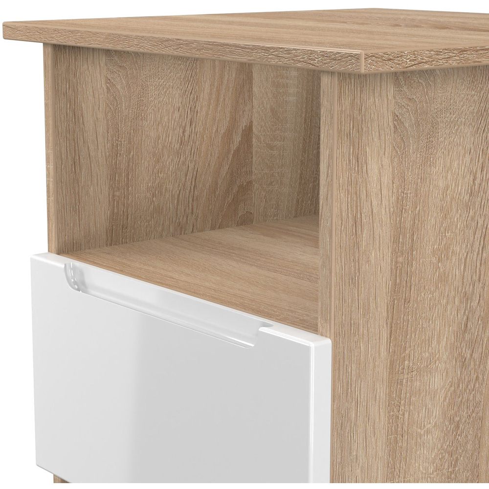 Crowndale Milan Single Drawer Single Shelf White Gloss and Bardolino Oak Lamp Table Ready Assembled Image 7