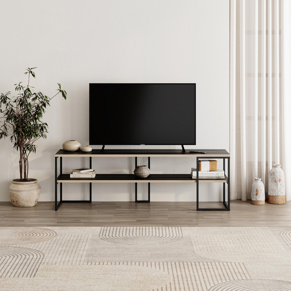 Decortie Black Friday Single Shelf Black Wood TV Stand Image 5