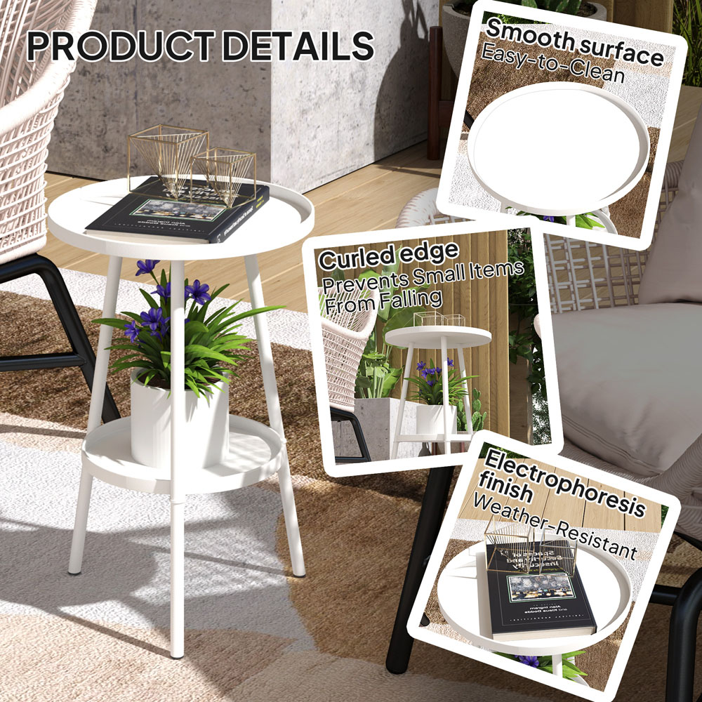 Outsunny Single Shelf White Round Garden Coffee Table Image 7