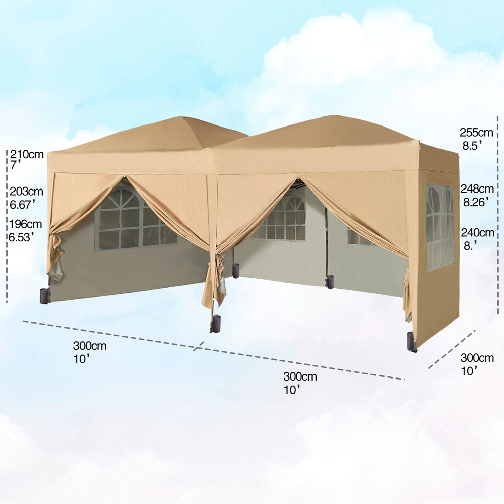 Beige 3 x 6m Pop Up Gazebo with Removable Sides Image 9