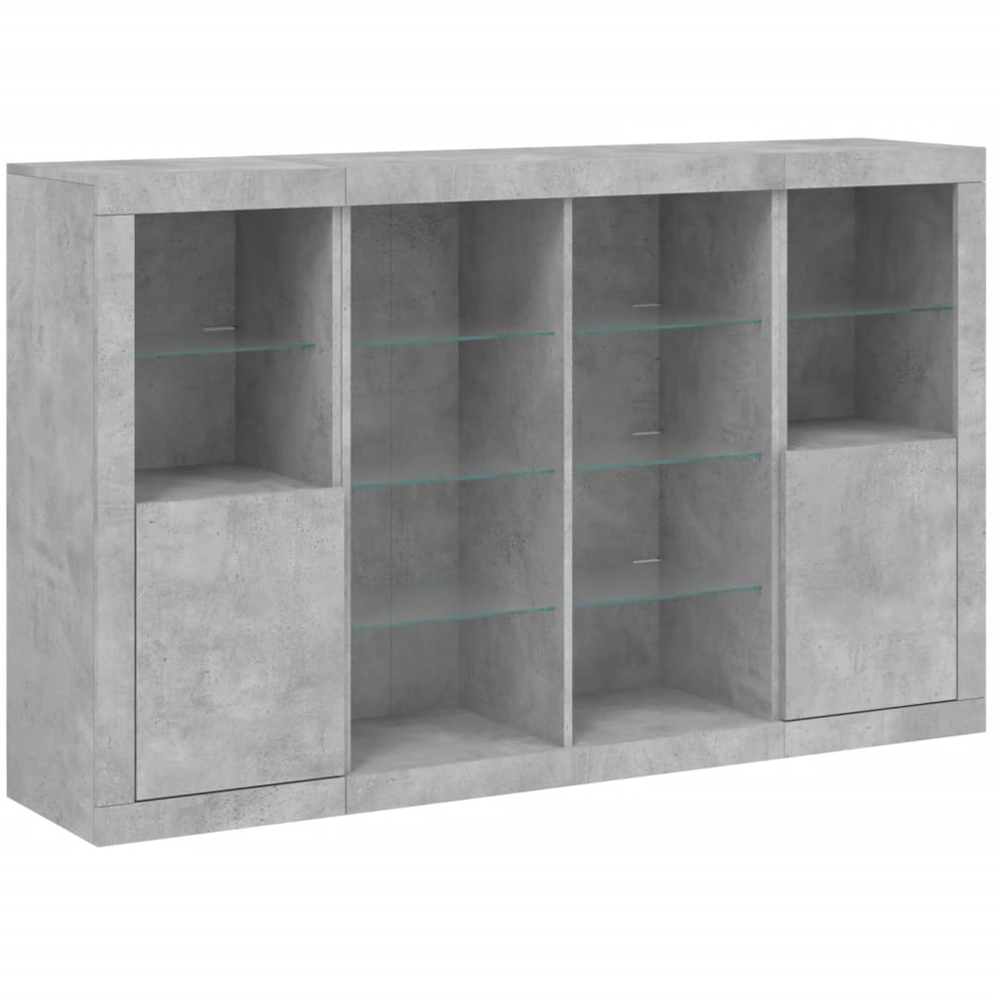 vidaXL 2 Door 12 Shelf Concrete Grey Wooden Sideboard with LED Lights 3 Piece Image 2