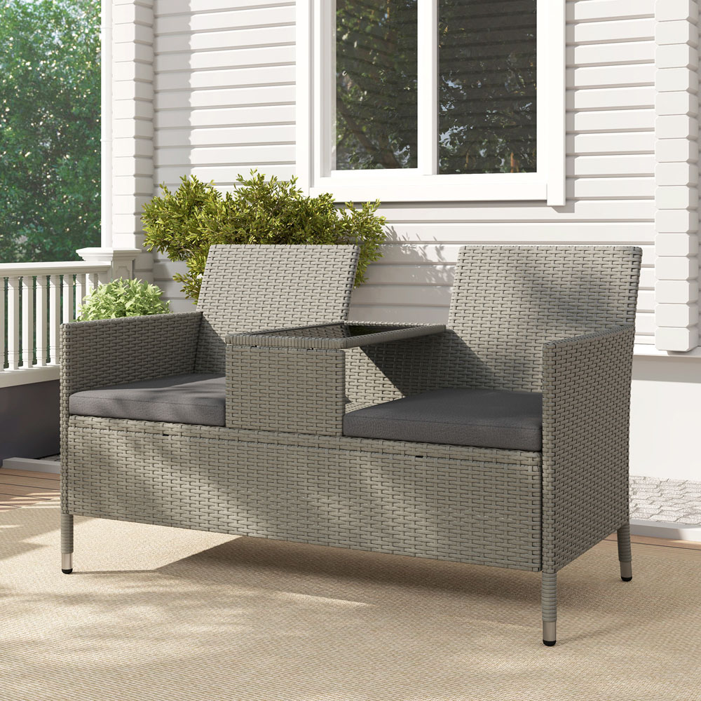 Outsunny 2 Seater Grey Rattan Garden Furniture Love Seat Table Image 5