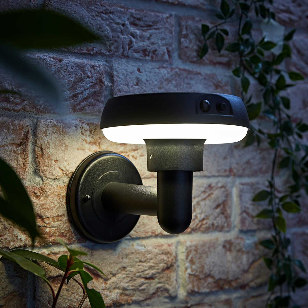 ValueLights Matte Black Solar LED Outdoor Halo Wall Light with PIR Motion Sensor Image 6