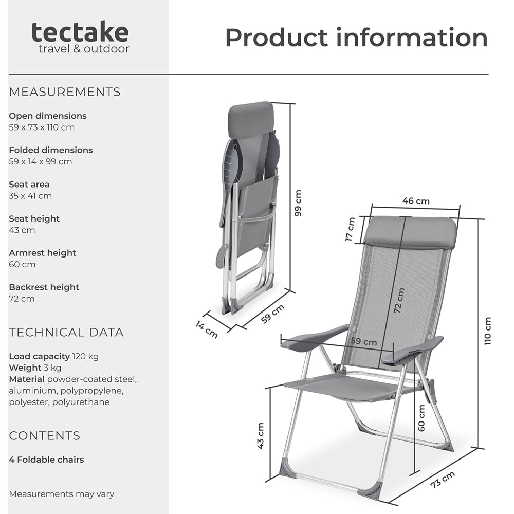 tectake Maurine Set of 4 Grey Garden Chairs Image 9