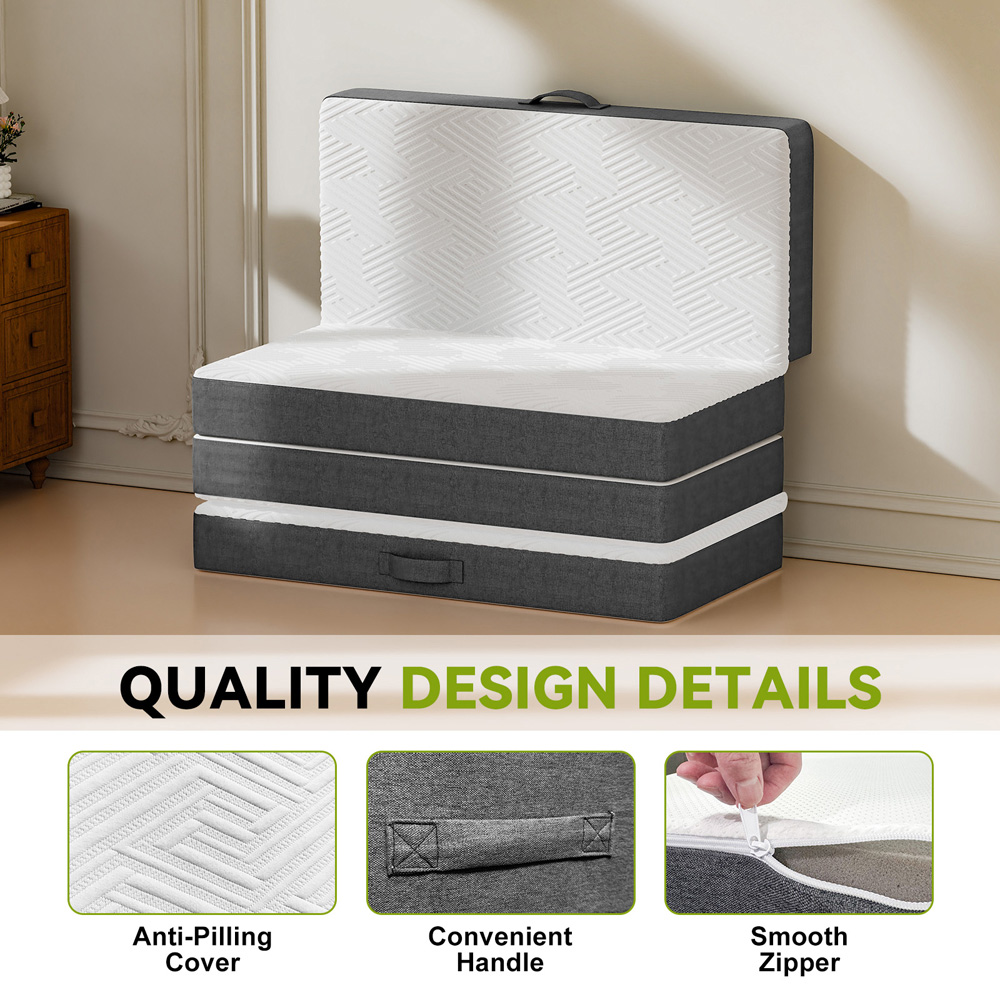 Rattrix Double Grey Memory Foam Futon Folding Floor Mattress with Removable Cover 4 inch Image 6