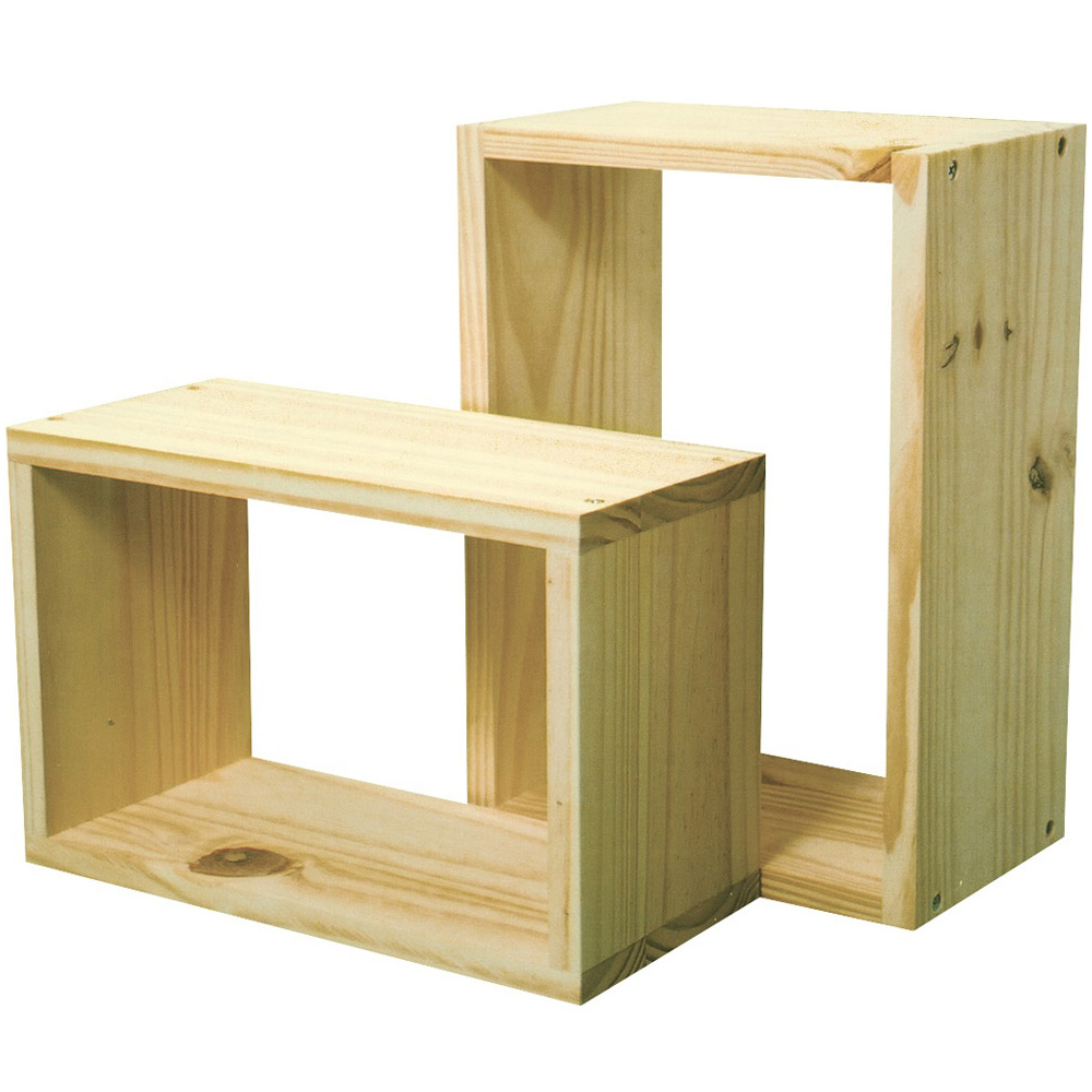 Core Products Set of 2 Natural Wood Wall Cube Box Shelf Image 2