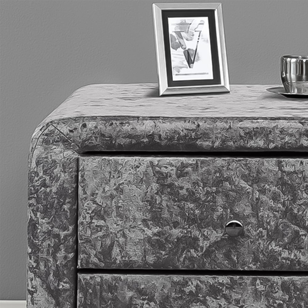 Brooklyn 2 Drawer Silver and Chrome Crushed Velvet Bedside Table Image 2