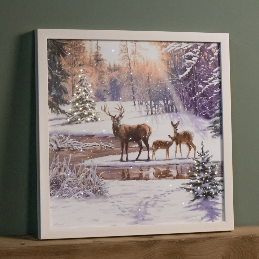 Samuel Alexander Warm and Twinkling White LED Family of Deers Canvas 40 x 40cm  Image 2