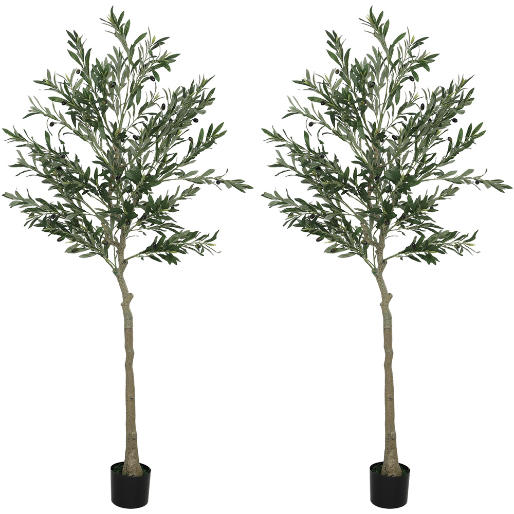 HOMCOM Silk Olive Tree Artificial Plant Pot 180cm 2 Pack Image 1