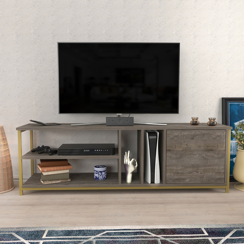 Decorotika Oneida Single Door 4 Shelf Gold Wenge TV Stand for 72 inch TV Image 4