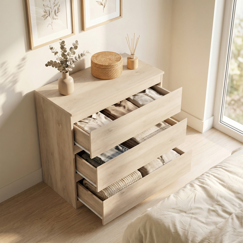 HOMCOM 3 Drawer Oak Storage Organiser Unit Image 3