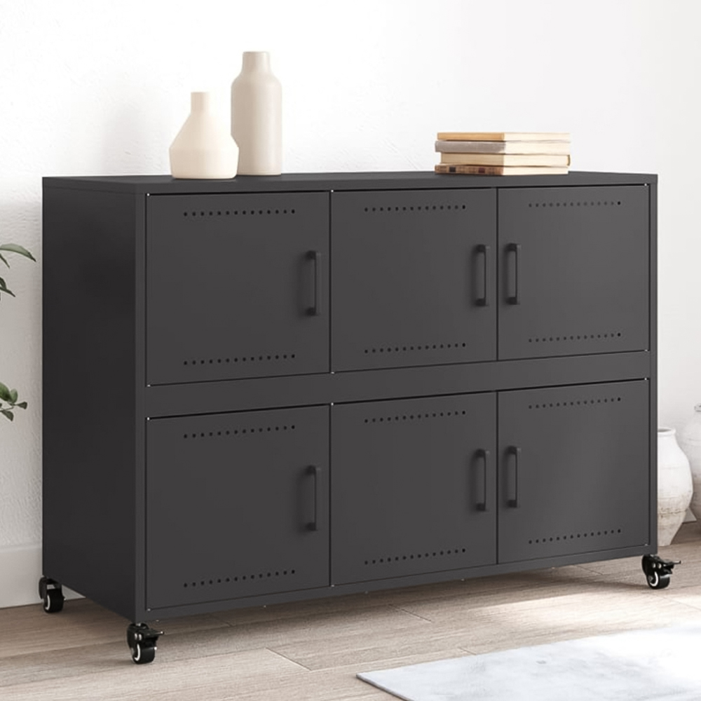 vidaXL 6 Door Black Steel Sideboard Image 1