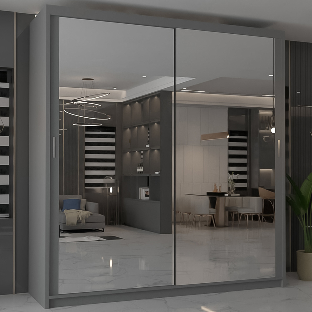 M N Furniture Modern Gala 2 Door Grey Mirrored Sliding Wardrobe 180cm Image 1