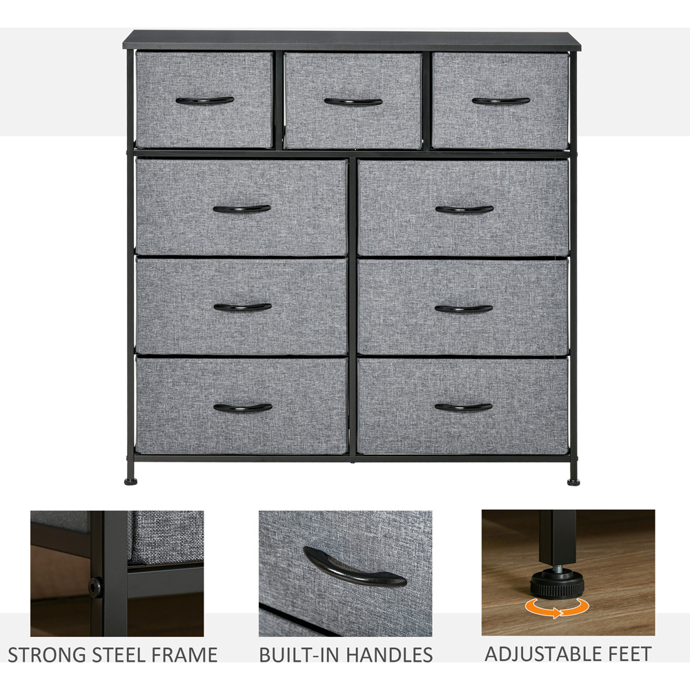 Portland 9 Fabric Drawer Grey Chest of Drawers Image 8