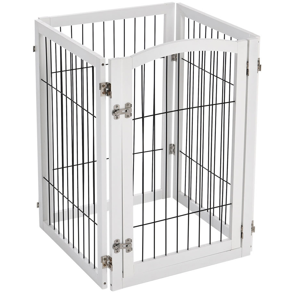 H&O Direct 4 Panel White Freestanding Wooden Foldable Pet Playpen Image 2