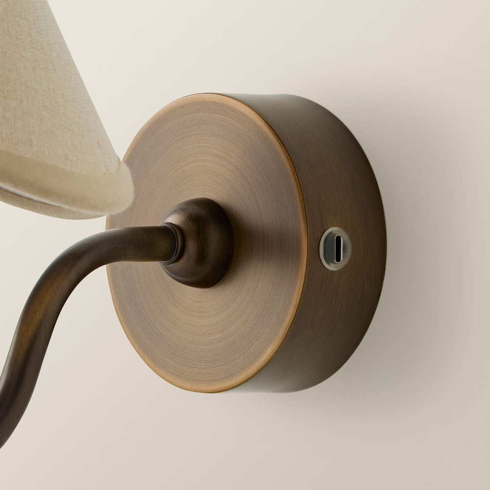 ValueLights Lowe Natural Scallop Flower Shade Brass Rechargeable Wall Light with Bulb Image 5