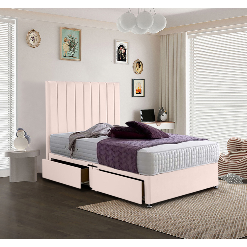 Eleganza Home Sleepytime Super King Size Blush Plush Velvet 2 Drawer Divan Bed with Headboard Image 2