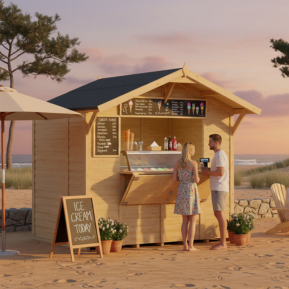 Rowlinson Bertilo 8 x 6ft Natural Loglap Apex Market Stall with Fold-Down Serving Counter Image 7
