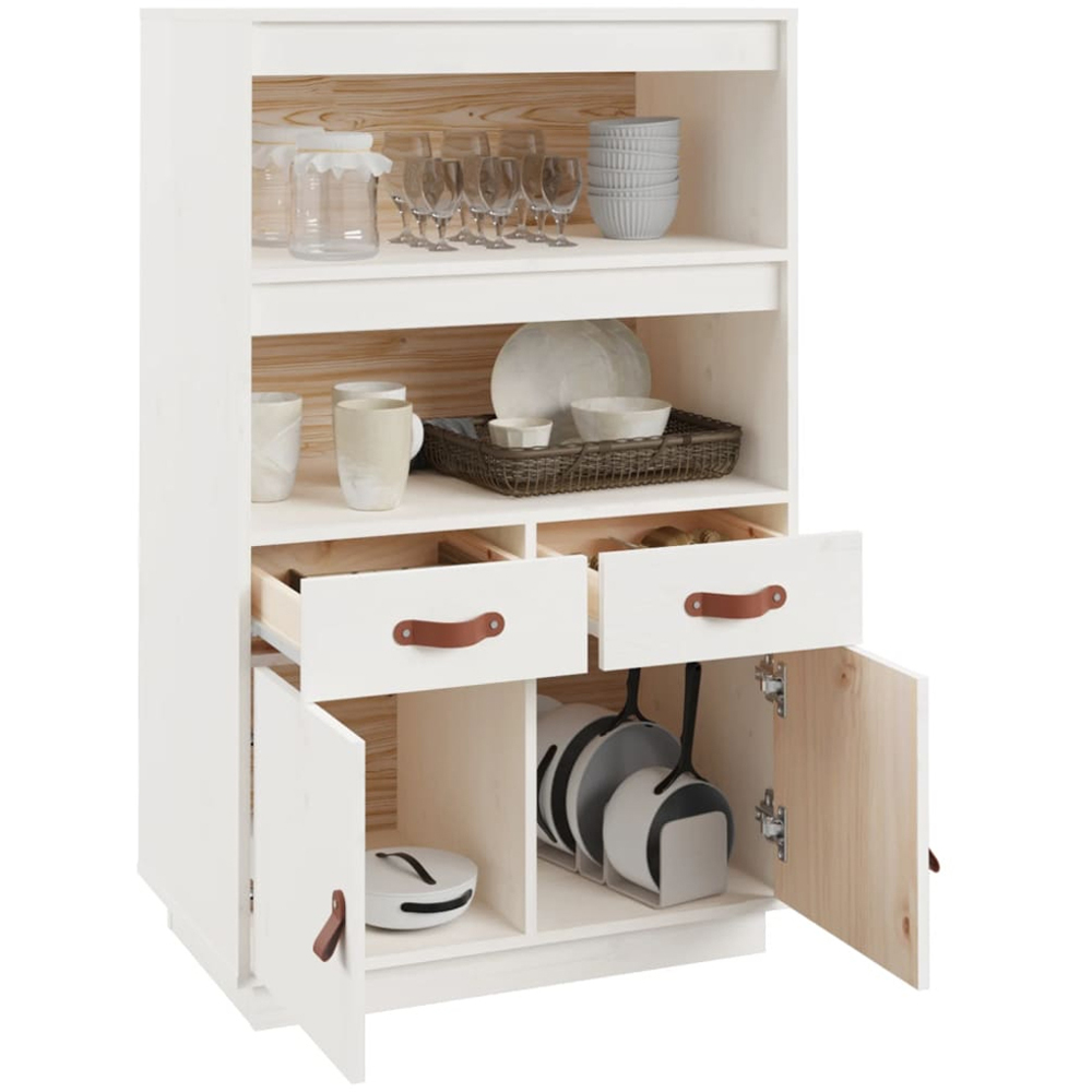vidaXL 2 Door 2 Drawer 2 Shelf White Solid Pine Highboard Image 5
