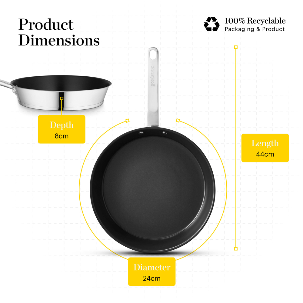 Tower Good Food Stainless Steel 24cm Frying Pan and 28cm Frying Pan Set Image 9