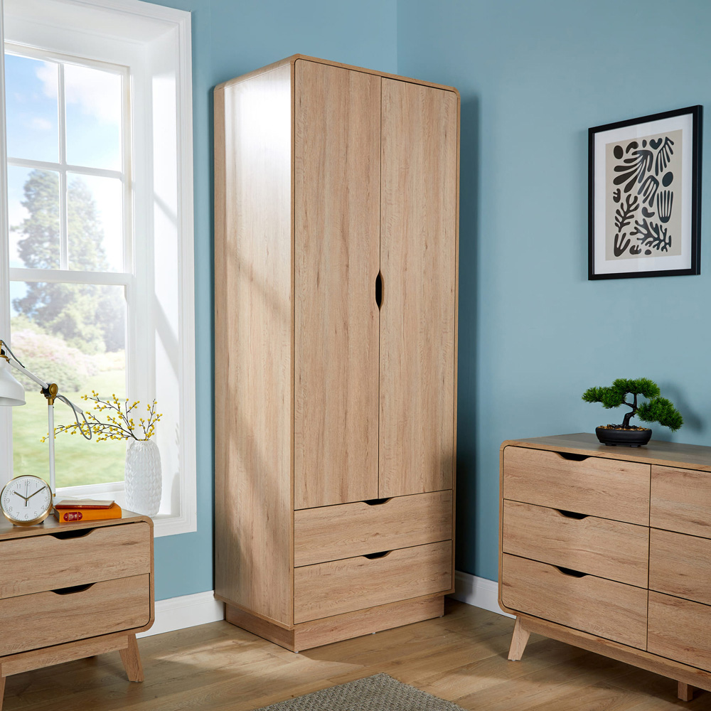 Home Source 2 Door 2 Drawer Rustic Effect Wardrobe Image 9