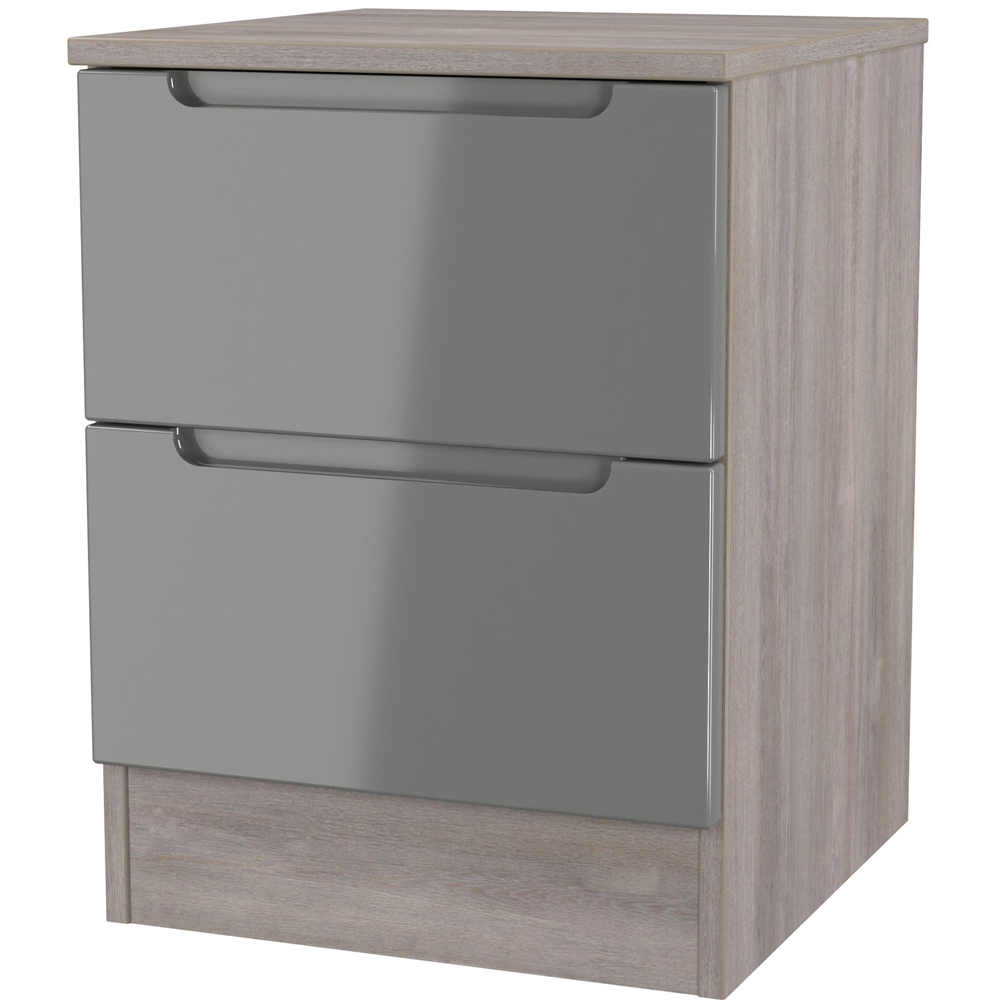 Crowndale Milan 2 Drawer Grey Gloss and Grey Oak Compact Bedside Cabinet Ready Assembled Image 4