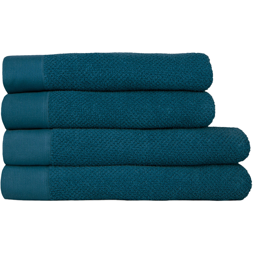 furn. Textured Cotton Blue Bath Towels and Sheets Set of 4 Image 1