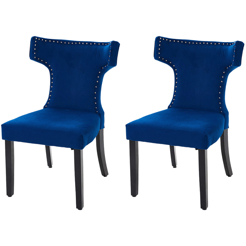 Living and Home Set of 2 Blue Linen Upholstered Dining Chairs Image 2