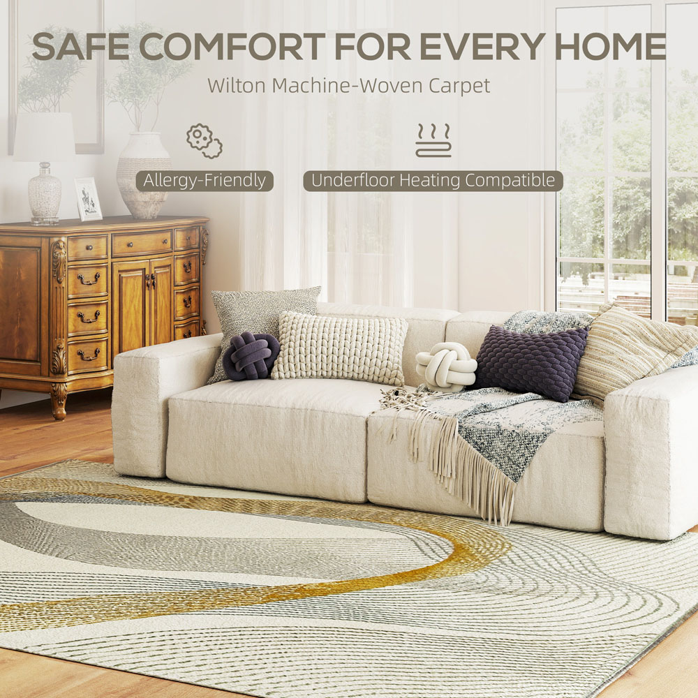 HOMCOM Cream White Flowing Lines Allergy Friendly Rug 230 x 160cm Image 7