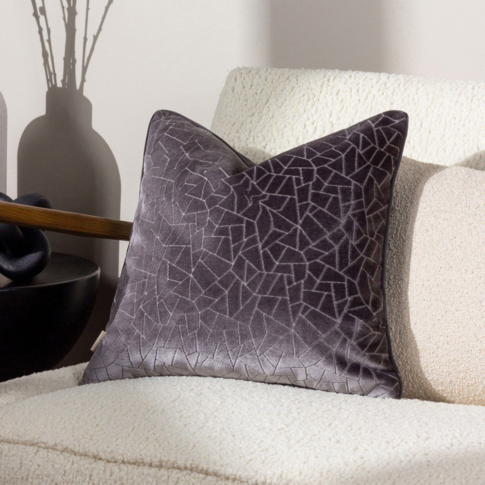 Hoem Malans Stargazer Grey Cut Velvet Piped Cushion Image 2