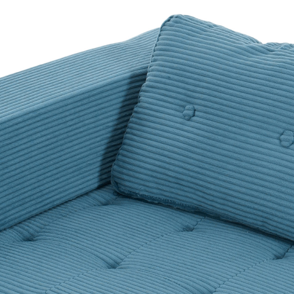 Living and Home Single Seater Blue Foldable Corduroy Upholstered Sofa Bed Image 3