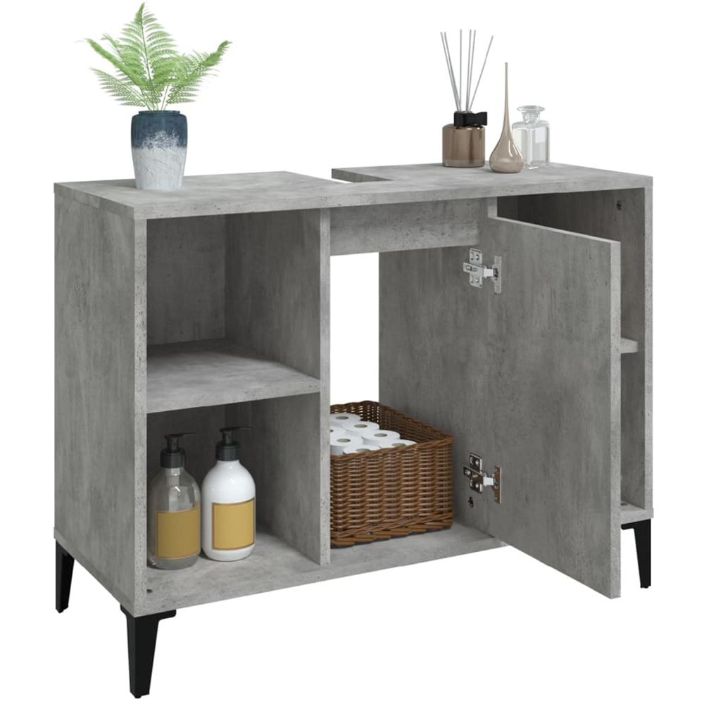 vidaXL Single Door 4 Shelf Concrete Grey Washbasin Cabinet Image 4