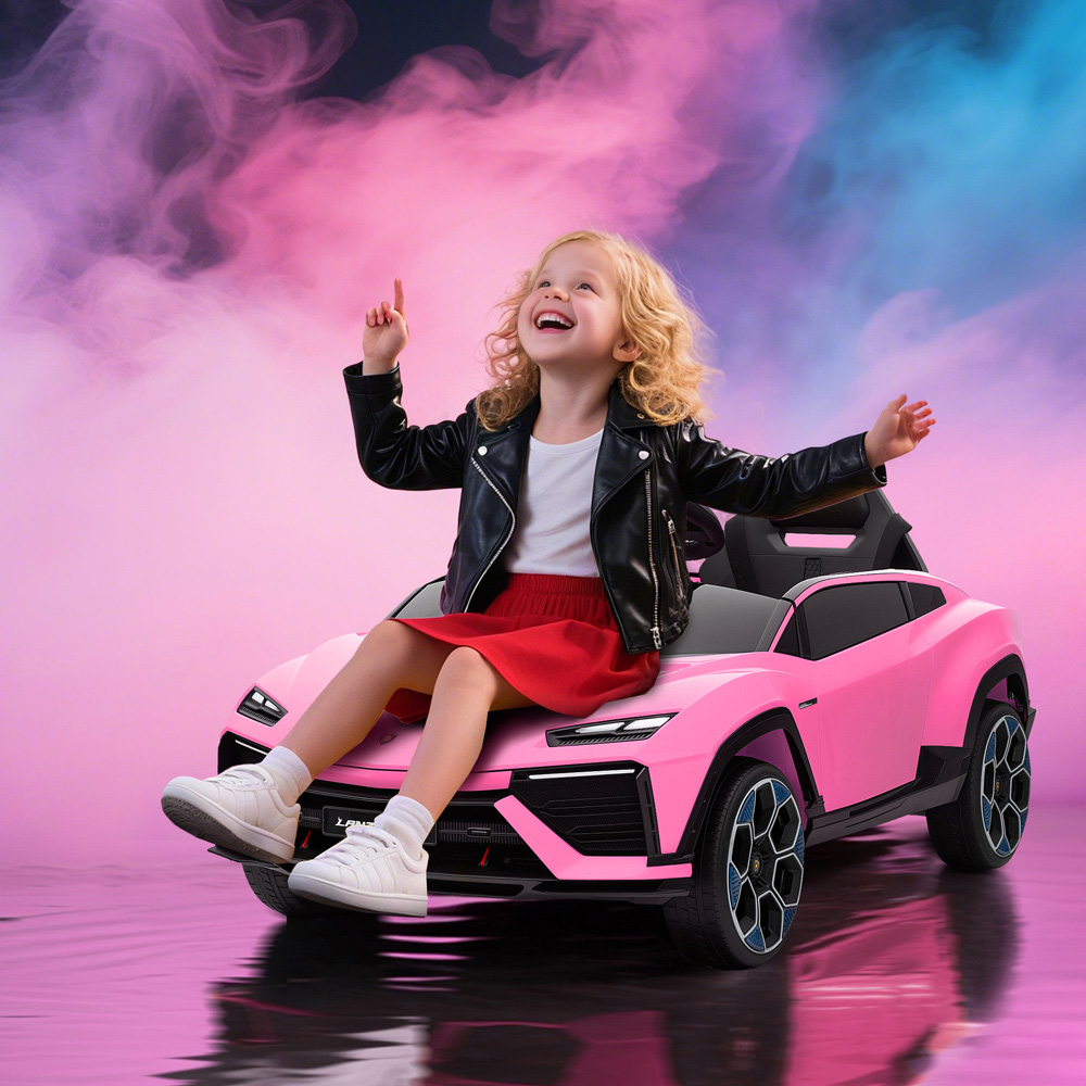 Tommy Toys Kids Pink Licensed Lamborghini Electric Ride On Car with Suspension and Remote Image 2