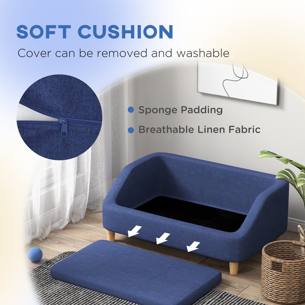 PawHut Blue Small Medium and Large Dogs Pet Sofa with Cushion Image 8